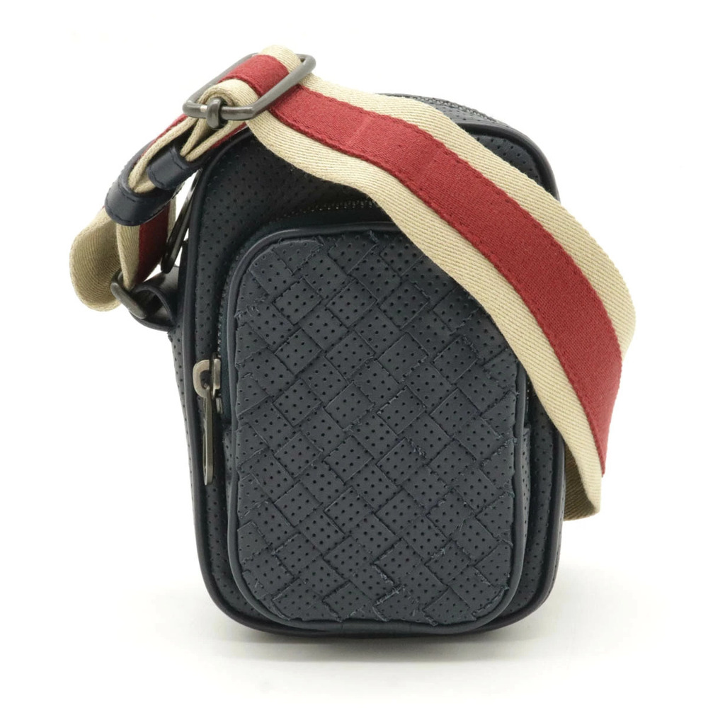 BOTTEGA VENETA Shoulder Bag Pouch Pochette Perforated Leather Navy Blue